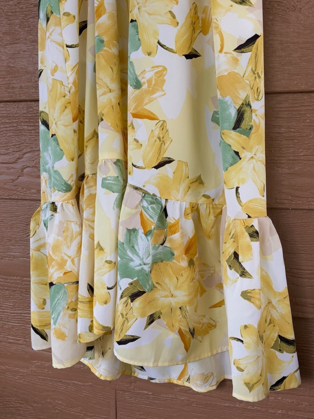 Hello Molly Yellow Floral Cutout Midi Dress with Puff Sleeves -Sz S - Picture 7 of 9